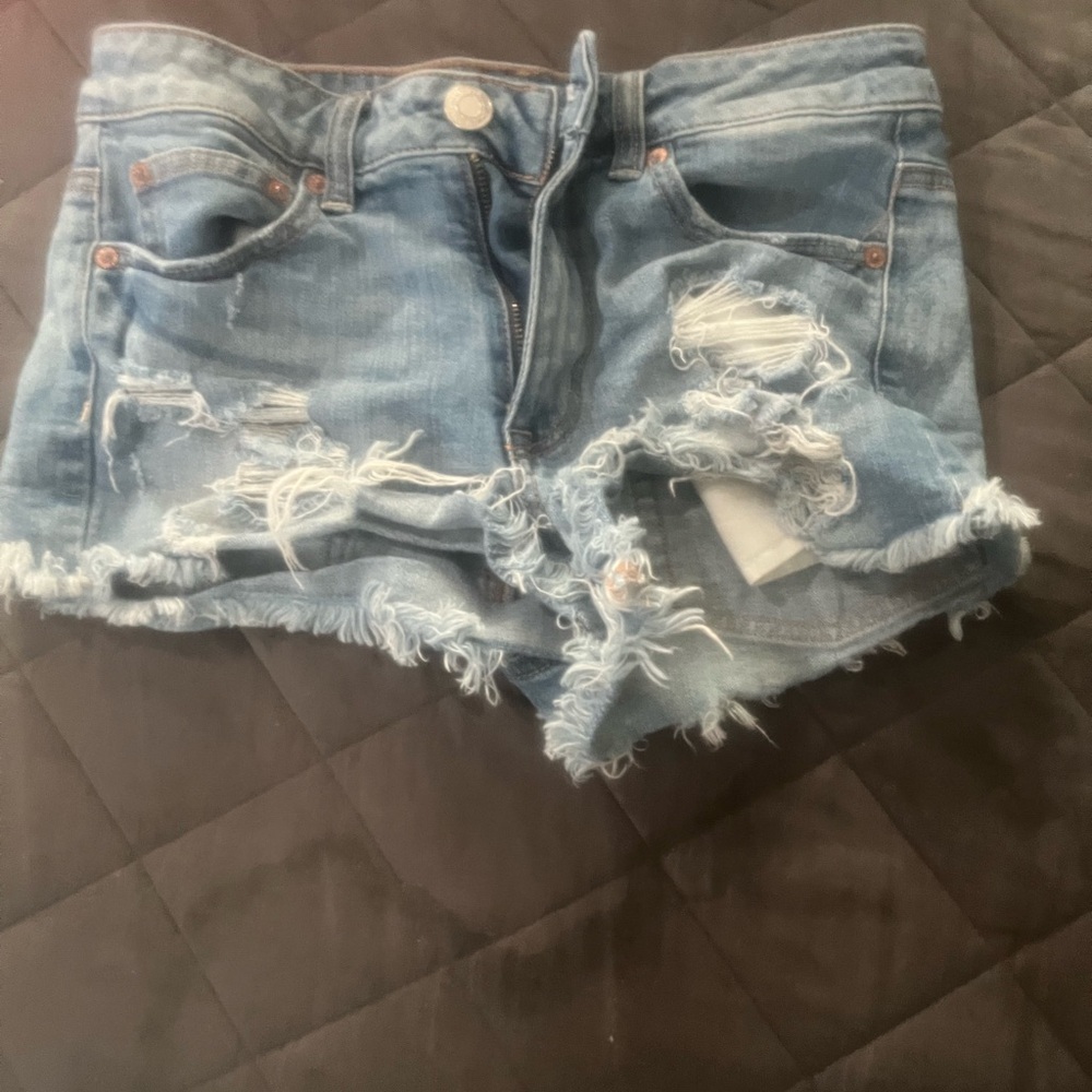 American Eagle Outfitters Blue Jean Shorts Distressed Frayed Hem